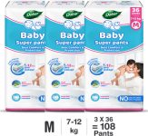 Dabur Baby Super Pants | Diaper Infused with Aloe Vera, Shea Butter & Vitamin E | Insta-Absorb Technology – M(108 Pieces)