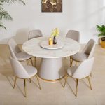 Home Centre Vegas Faux Marble Top 6-Seater Dining Set with Chairs – Beige