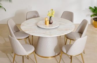 Home Centre Vegas Faux Marble Top 6-Seater Dining Set with Chairs – Beige