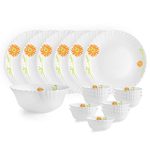 Cello Opalware Dazzle Livid Lilac Floral Dinner Set, 19Pcs, White
