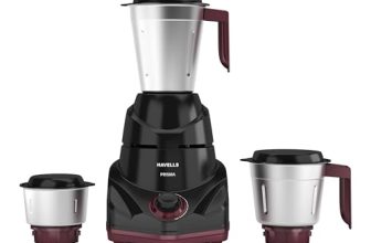 Havells Prisma 750 W 3 Jar Mixer Grinder| 3 Speed With Pulse Function| Air Vent Technology| Stainless Steel Blades| Wider Mouth Jars| Overload Protecton| 2-Year Product Warranty (Black)