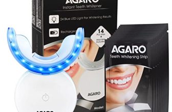AGARO Dazzle Instant Teeth Whitening Kit with 14 Pcs Strips, Manual Dental Whitening Kit for adults, Oral Care, 24 Blue LED Light, Rechargeable, Removes Teeth Stains, Non Sensitive, Gentle & Safe