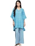 Libas Womens Printed Cotton Night Suit Set for Women Turquoise Blue