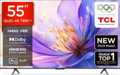TCL T89C 139 cm (55 inch) QLED Ultra HD (4K) Smart Google TV with HVA Panel | Dolby Vision- Atmos, 35W ONKYO 2.1 Hi-Fi System | 144 Hz VRR | MEMC 120 Hz(55T89C)