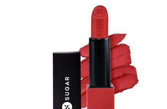 SUGAR Cosmetics Glide Peptide Serum Lipstick with Hyaluronic Acid & Vitamin E | Velvet Matte Finish | Long Lasting & Pigmented | 1 Swipe Full Coverage | 4.2gm – 04 Cairo Crimson