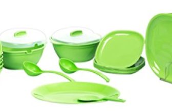 Signoraware Square Dinner Set, 31-Pieces, Parrot Green