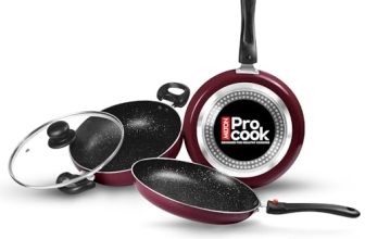 Milton Pro Cook Induction Cookware & Gas Stove Friendly Kitchen Jewel Set | 3 Pc Non-Stick Cookware Set | Kadhai with Lid, Fry Pan, Tawa | Durable 5-Layer Non Stick Coating | Peach