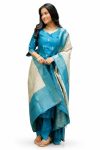 ABTER Women’s Teal Blue Kurta Pant Dupatta Set with Woven Border and Printed Motifs, Sky Blue Rasmalai Suit (IN, Alpha, S, Regular, Women, Sky Blue)