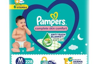 Pampers Complete Skin Comfort Pants, Medium (M) 228 Count, Anti-rash blanket, Lotion with Vitamin E & Aloe Vera, 7-12kg