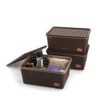 Nayasa Gloria Basket for Storage | Vegetable & Fruit Basket | Storage Box and Organiser Plastic Basket With Lid | Multipurpose Kitchen Organizer Rack | Big – Set of 3 | DarkBrown