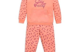 LuvLap Baby Girls Full Sleeve Sweatshirt & Pyjama Set Pack Of 1, Cotton Rich Fleece, Sweet Peach, M (3 to 6 Months)