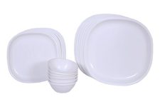 SignoraWare BPA Free Plastic Square Dinner Set | Microwave Safe | Unbreakable & Lightweight | Odor-Free | Great for Parties & Gatherings | Ideal for Regular Home Meals (Set of 24 pcs | White)