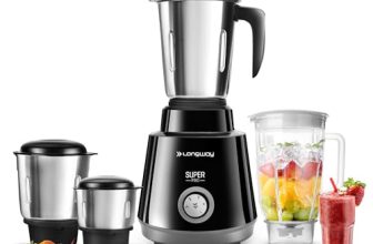 Longway Super Pro Juicer Mixer Grinder | Up to 750 Watt Powerful Motor | 4 Jars for Grinding, Mixing, Juicing | 2 Year Warranty | Black & Gray