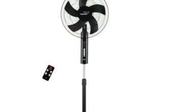 V-Guard Esfera Plus BLDC Pedestal Fan 400 mm | Energy Efficient BLDC Motor (1350 RPM) | 5-Blade High Air Delivery | Remote Control with Oscillation & Timer | Thermal Protection | Black