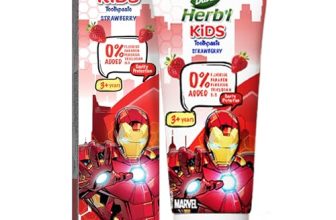 DABUR Herb’l Kids Iron Man Toothpaste|3+ Years|Strawberry Flavour|80 G|No Added Chemicals|Cavity Protection|Fights Germs|Strong Teeth,Healthy Gums|Natural & Safe For Kids|Sls & Flouride Free