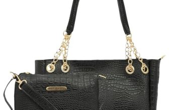 Bagsymalone Unisex Tote Bag -Set of 2 | Handcrafted Side Tote Bag and Handbag for Office and College (Croco Black)