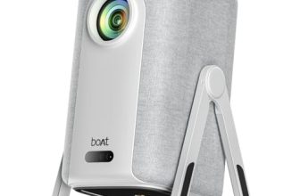 Boat CineHead M1 Smart Projector, Honest 200 ANSI Lumens, Native 1080P, Auto Focus & Auto Keystone Correction, Adjustable Stand, 6W Speaker, WiFi & Bluetooth, Screen Mirroring, HDMI (Ivory White)