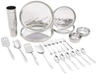 Amazon Brand – Solimo Stainless Steel Dinner Set | Solid | 44 Pieces | Silver
