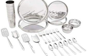 Amazon Brand – Solimo Stainless Steel Dinner Set | Solid | 44 Pieces | Silver