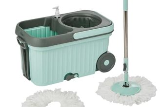 Presto! Elite Spin Mop with Bigger Wheels and Auto- Fold Handle, Green, 2 Refills, Plastic Bucket
