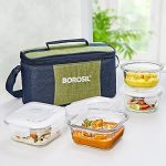 Borosil Ace Universal Lunchbox with Bag | 4pc (320ml x 2 Square + 240ml x 2 Round) Container Set | Made in India Borosilicate Glass | Microwave & Dishwasher Safe Tiffin for Office, College & School
