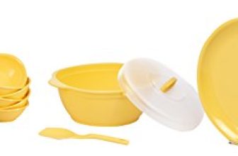 Signoraware Round Plastic Dinner Set, 21 Pieces, Lemon Yellow