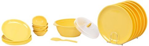 Signoraware Round Plastic Dinner Set, 21 Pieces, Lemon Yellow