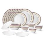 Larah by Borosil Elega Fluted Series Opalware Dinner Set | 31 Pieces for Family of 6 | Microwave & Dishwasher Safe | Bone-Ash Free | Crockery Set for Dining & Gifting | Plates & Bowls | White