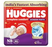 Huggies Complete Comfort Wonder Pants | Pant Style Baby Diapers Newborn Size (NB/XS), 90 Count | India’s Fastest Absorbing Diaper, Prevents Diaper Rash, Ideal for 0-5 Kgs