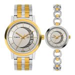 TIMEX Classics Analog Watch for Unisex with Silver-Tone Round Dial & Two Tone Stainless Steel Bracelet Band Water Resistant Unisex Wrist Watches – TW00PR230