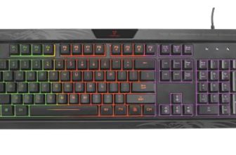 Promate Vertux Promate Gaming Keyboard, Professional Ergonomic Wired USB Gaming Keyboard with Vibrant Rainbow Backlit, 26 Anti-Ghosting Keys, 12 Multimedia Shortcut Keys and 4 Backlit Modes, Amber