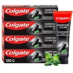 Colgate Charcoal Clean Black Gel whitening Toothpaste, 480 gm (120g x 4), Bamboo Charcoal and Wintergreen Mint for a Clean Mouth Experience