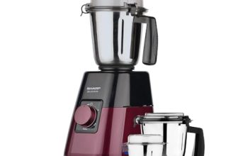 SHARP Mixer Grinder 1000 Watts Powerful Copper Motor I 3 Speed + Pulse I 3-Jar I Auto Cut-Off I Leakproof And Airtight Lid I Stainless Steel Blade I 2024 Model Em-G101N-M I Maroon