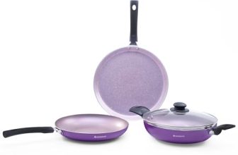 Wonderchef Valencia Non-Stick 4 Pc Cookware Set for Kitchen, Fry Pan 24cm, Kadhai with Glass Lid 24cm, Dosa Tawa 28cm, Non-Toxic PFOA Free, Gas Stove & Induction Friendly, 2-Yr Warranty, Purple