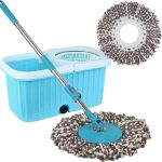 Zureni Rectangular Bucket Spin Mop with 2 Wet/Dry MopHead Extendable Handle Removable Plastic Wringer 360° Floor Cleaning Mopping Set (Random Colour)