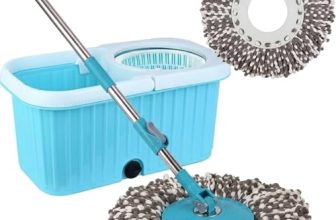 Zureni Rectangular Bucket Spin Mop with 2 Wet/Dry MopHead Extendable Handle Removable Plastic Wringer 360° Floor Cleaning Mopping Set (Random Colour)