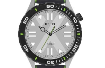 Helix by Timex Analog Watch for Man with Grey Round Dial & Black Leather Strap Band Water Resistant Men’s Wrist Watches – TW052HG03