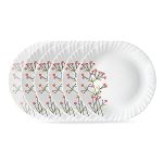 Larah by BOROSIL Red Bud 6 Pcs Opalware Plate Set (Dia – 10 inch), White