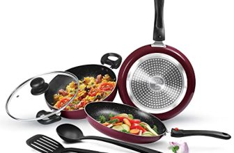 Milton Pro Cook Induction Cookware & Gas Stove Friendly Kitchen Jewel Set | 5 Pc Non-Stick Cookware Set | Kadhai with Lid, Fry Pan, Tawa, Laddle & Spatula | Durable 5-Layer Non Stick Coating | Peach