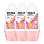 Rexona Fresh Rose Even Skin Tone Underarm Roll-On Deodorant for Women | 48-Hour Odour Protection, 0% Alcohol | 50ml (Pack of 3)