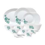 Borosil Larah – Tiara Series, Floral Woodstock, 33 Pcs, Opalware Dinner Set, White