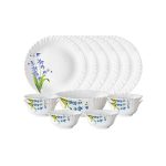 Larah by Borosil Lavender Opalware Dinner Set, 13 Pieces, White