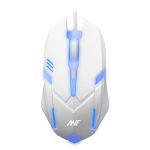 Ant GM46 Wired Optical Gaming Mouse | 2400 DPI Sensor | 4 Durable Buttons | Multicolour Backlight | 1.5M Cable | Lightweight Design | Compatible with Windows, Mac & Linux_ White