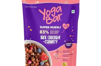 Yogabar Dark Chocolate & Cranberry Muesli with chia and flax seeds 450g – Breakfast Cereal with 83% Whole Grains, Nuts and Seeds, & Dried Fruits – Gluten Free Snack