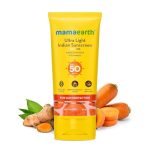 Mamaearth Ultra Light Indian Sunscreen with Carrot Seed & Turmeric | SPF 50 PA ++++ | UVA & UVB Protection | Tan Protection | No White Cast | Non-Greasy & Quick Absorbing | Super Lightweight | Suits All Skin Types | In-Vivo Tested | 80 g