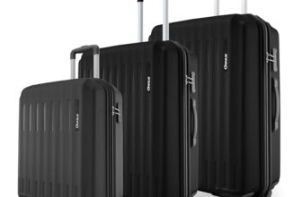 Safari Genius Alley Set of 3 (Cabin + Medium + Large) Trolley Bags, Hard Case Polypropylene, 4 Wheels, 360 Degree Wheeling Luggage, Suitcase for Travel, Black