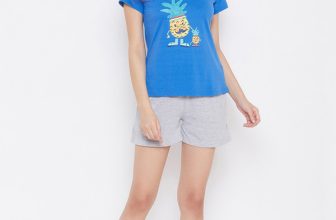 Clovia Printed Women Round Neck Blue T-Shirt