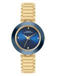 French Connection Sunray Blue Round Dial with IP Gold Stainless Steel Metal Strap Watch – for Womens FCN0136UGM