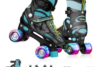 Lifelong Kids Adjustable Skating Shoes with LED Lights – Inline Roller Skating with Adjustable Size, Playful Lighting with Safety Pads, 1 Pair of Skates, Durable Frame – Black, L (24.5-27 cm)