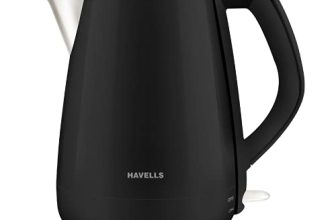 Havells Aqua Plus Electric Kettle 1.2 Litre, 1250 Watt | 304 Stainless Steel Inner Body | Cool Touch Body | Auto Shut-Off |Wider Mouth|2 Years Door Step Warranty by Havells (Black)